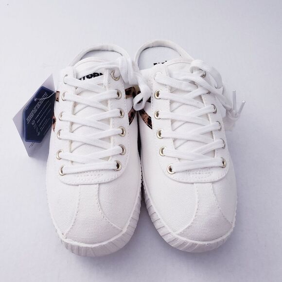 💥SOLD💥Tretorn Easy Nylite Canvas Lace Up Slip On Sneakers Mule Leopard Size 7 - Picture 3 of 11